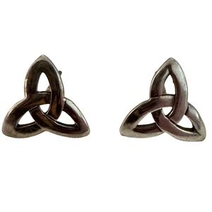 VNTG Sterling Silver Celtic Trinity Knot Stud Earrings Triquetra Vintage Patina